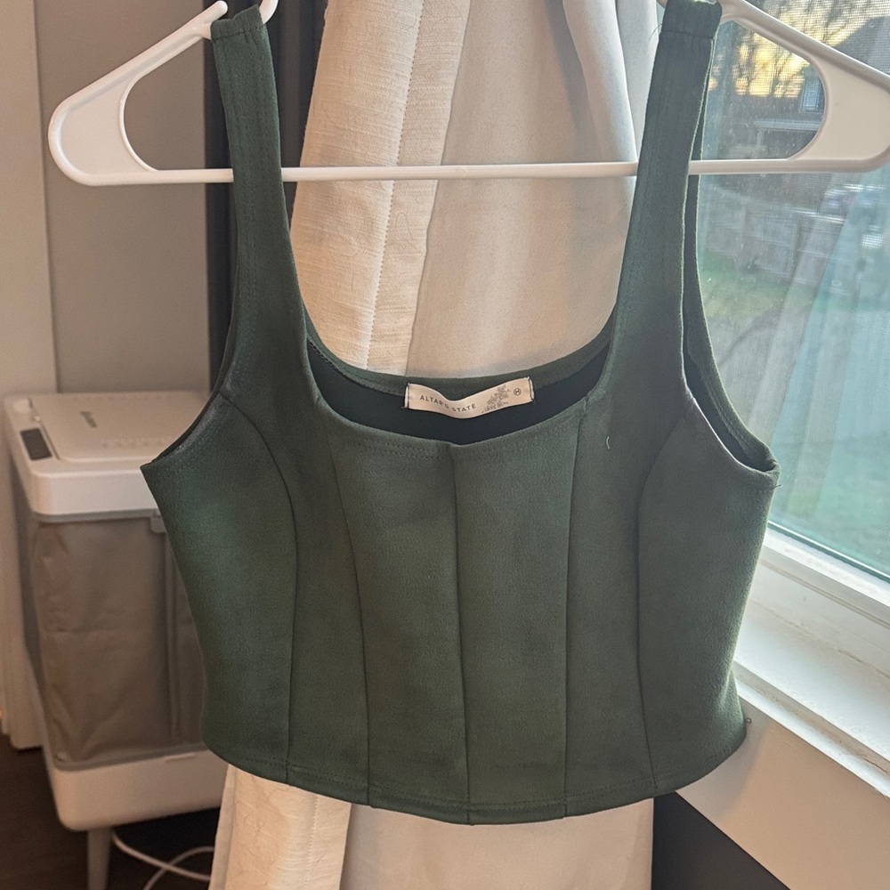 Alice + Olivia Forest Green Structured Crop Top